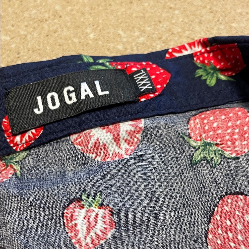 JOGAL Men's Blue Strawberry Print Casual Shirt - Picture 2 of 10